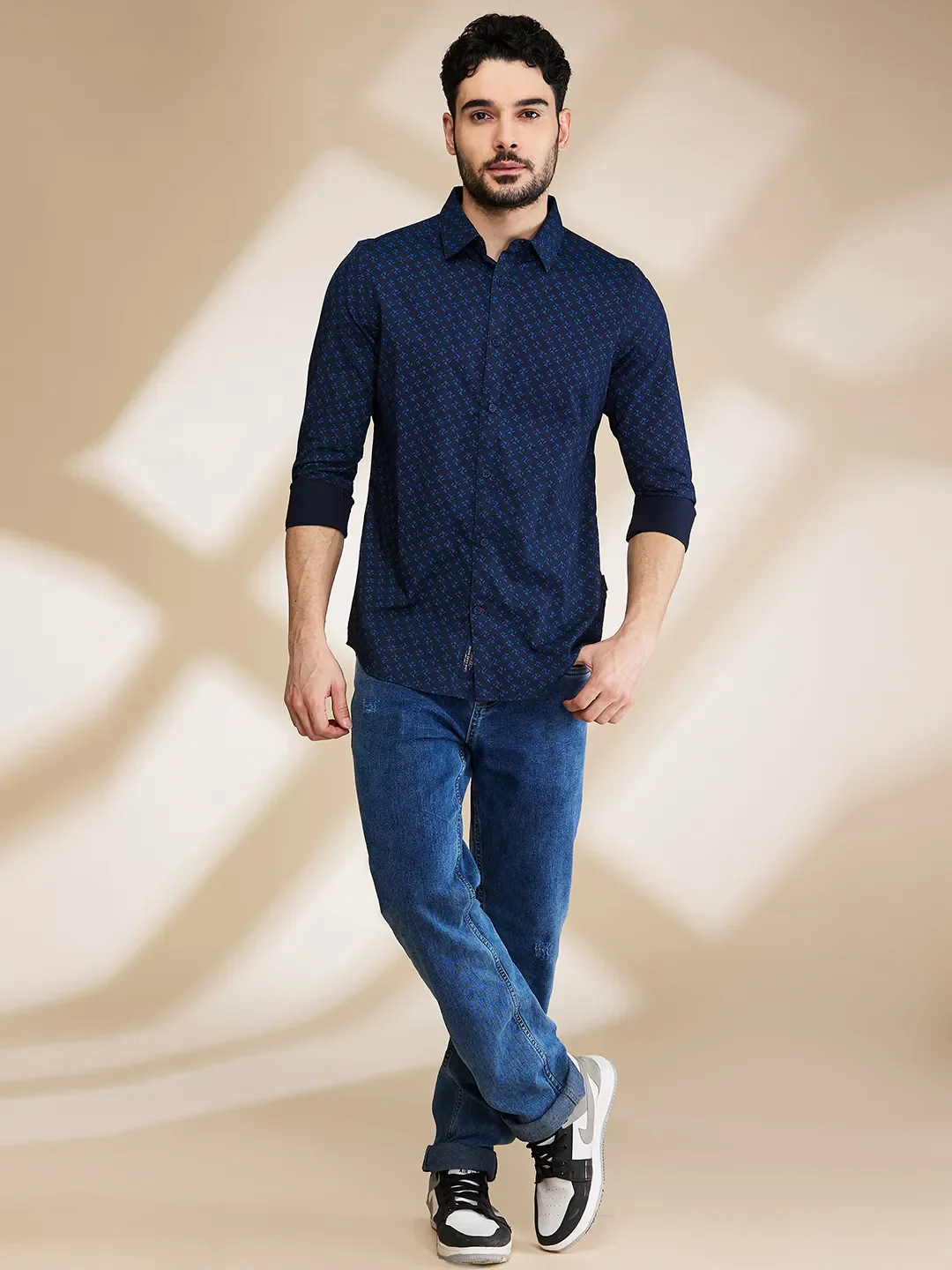 Blue Slim Straight Fit Regular Collar Long Sleeves Men's Shirt by Being Human Clothing - Image 2