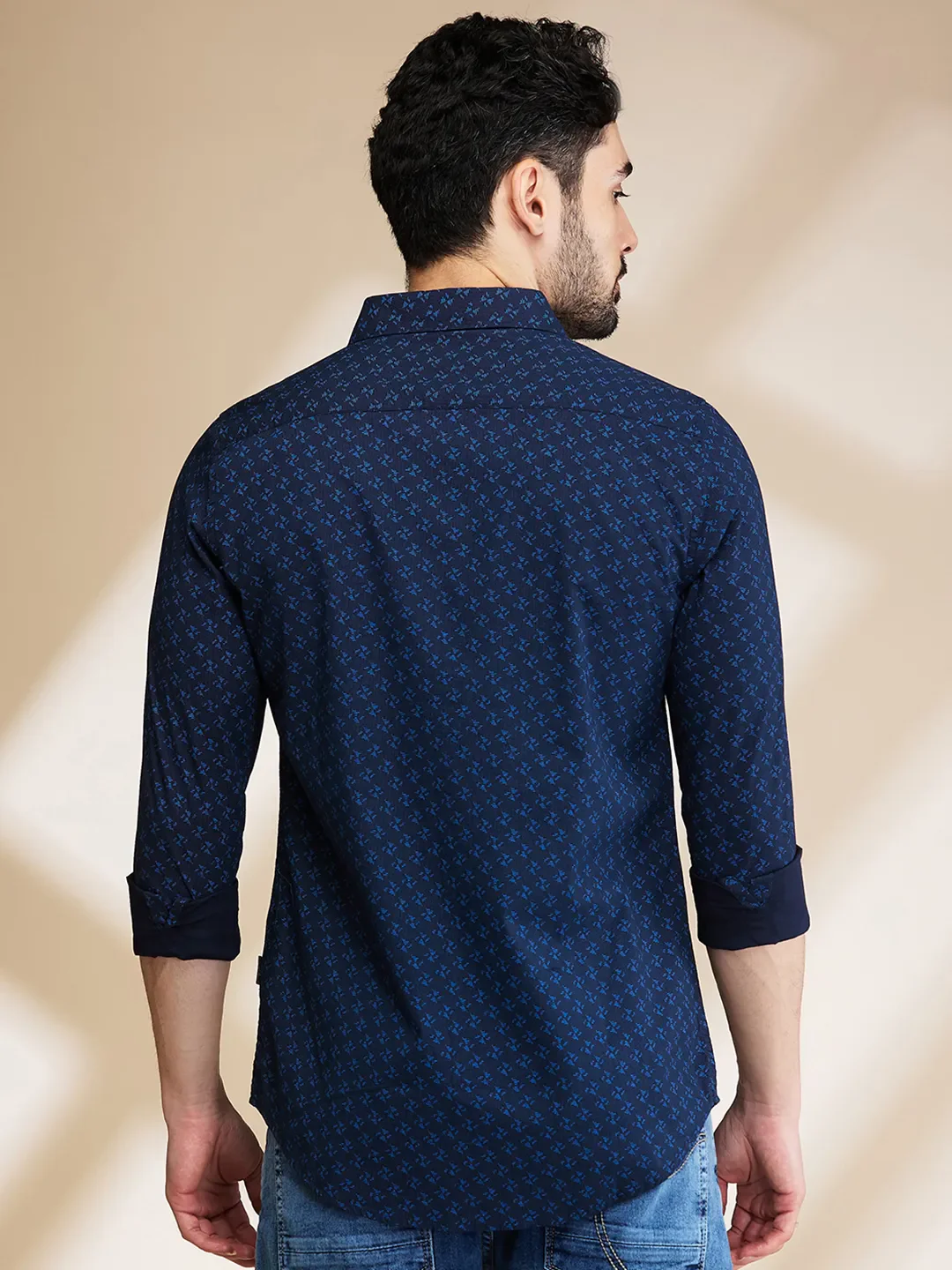 Blue Slim Straight Fit Regular Collar Long Sleeves Men's Shirt by Being Human Clothing - Image 3
