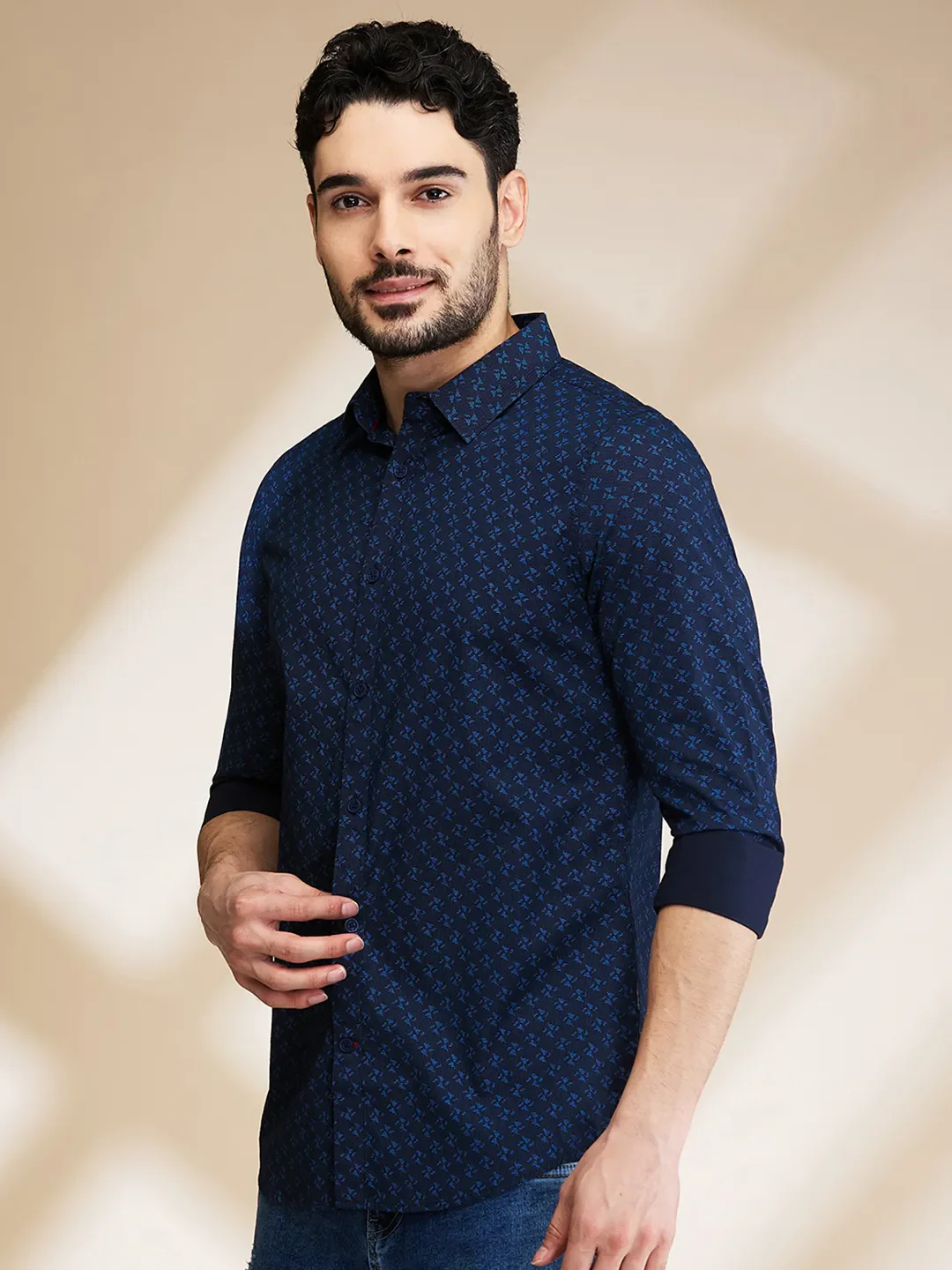 Blue Slim Straight Fit Regular Collar Long Sleeves Men's Shirt by Being Human Clothing - Image 4