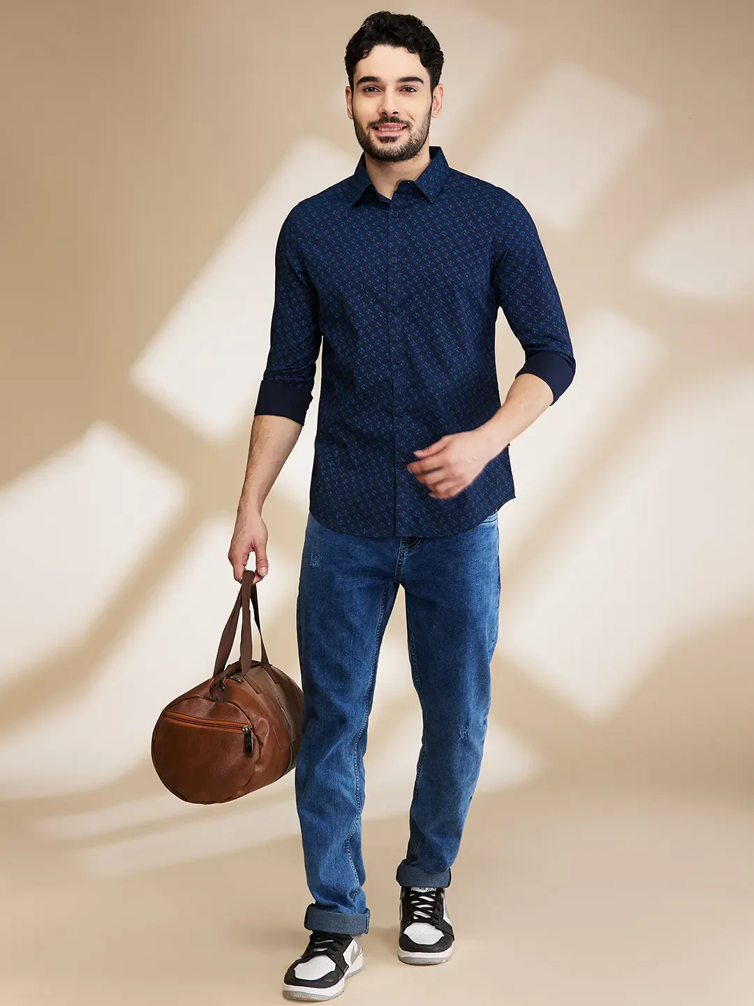Blue Slim Straight Fit Regular Collar Long Sleeves Men's Shirt by Being Human Clothing - Image 6