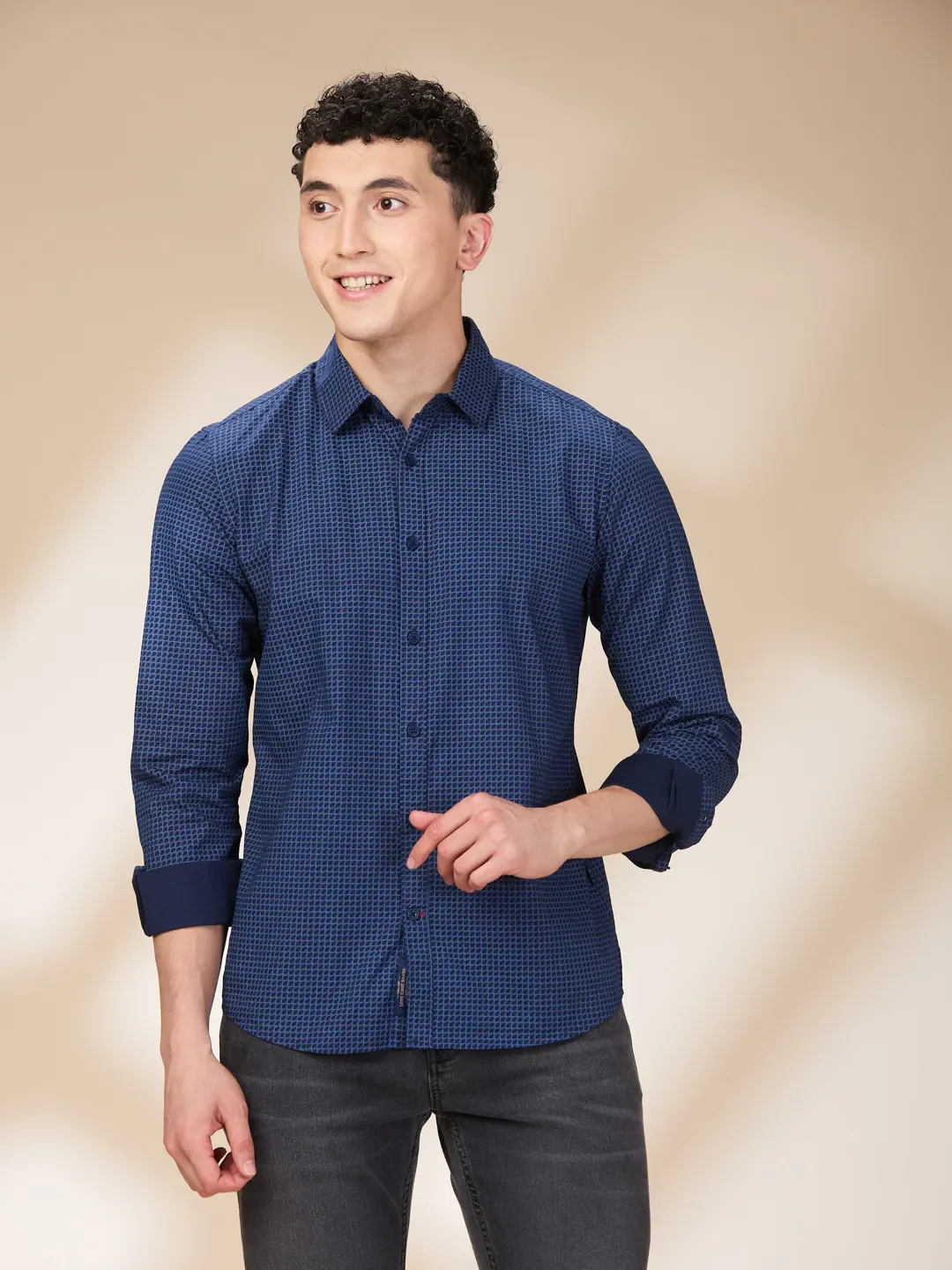 Blue Slim Straight Fit Regular Collar Long Sleeves Men's Shirt by Being Human Clothing