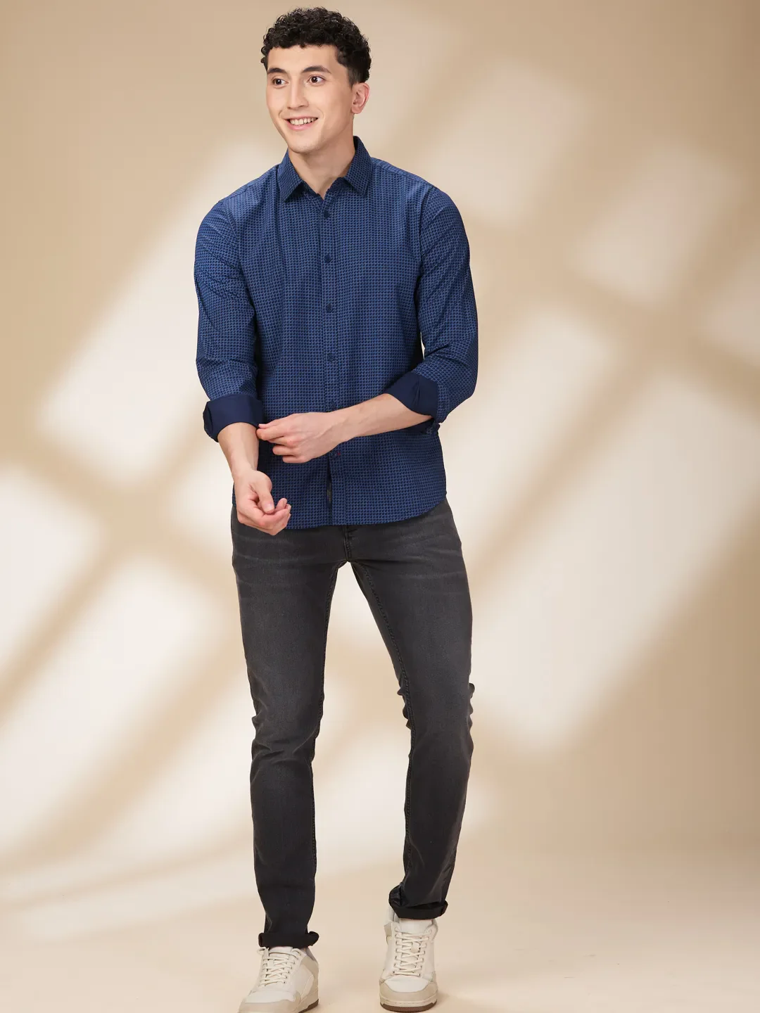 Blue Slim Straight Fit Regular Collar Long Sleeves Men's Shirt by Being Human Clothing - Image 2