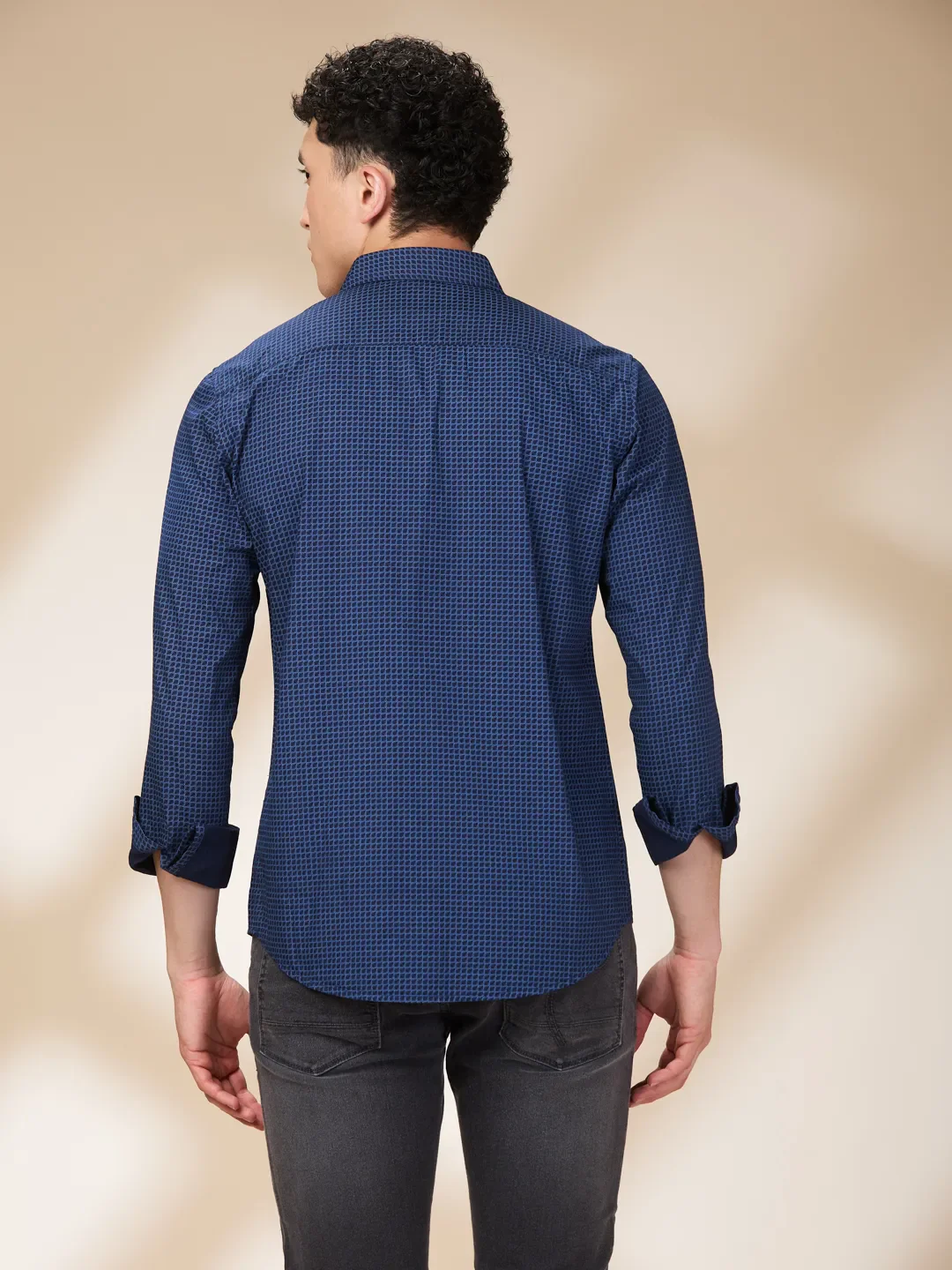 Blue Slim Straight Fit Regular Collar Long Sleeves Men's Shirt by Being Human Clothing - Image 3