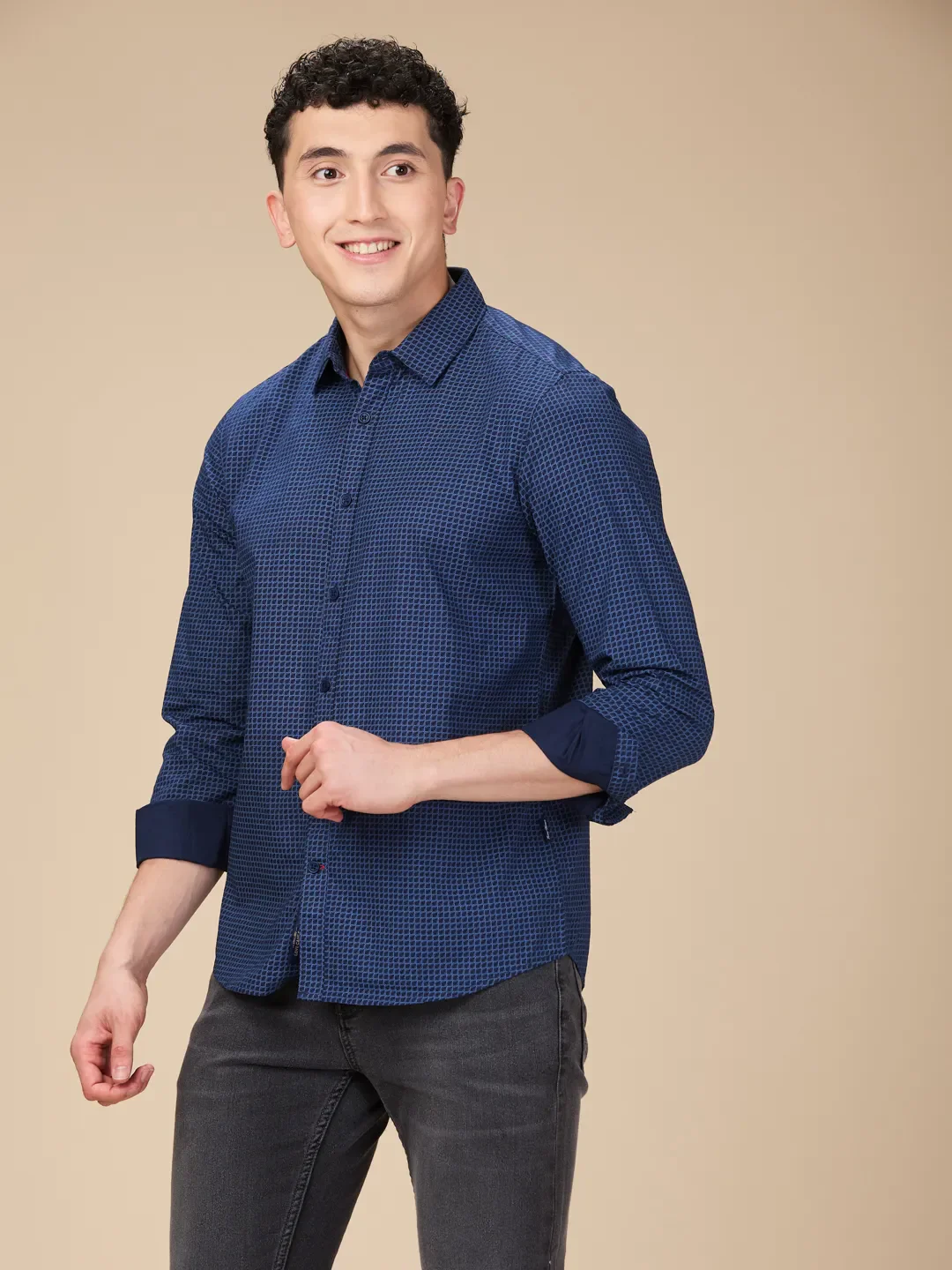 Blue Slim Straight Fit Regular Collar Long Sleeves Men's Shirt by Being Human Clothing - Image 4