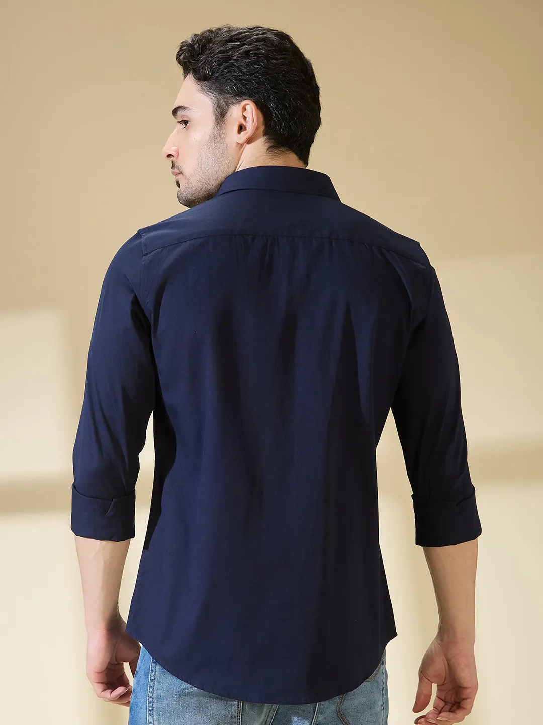 Blue Slim Straight Fit Regular Collar Long Sleeves Men's Shirt by Being Human Clothing - Image 3