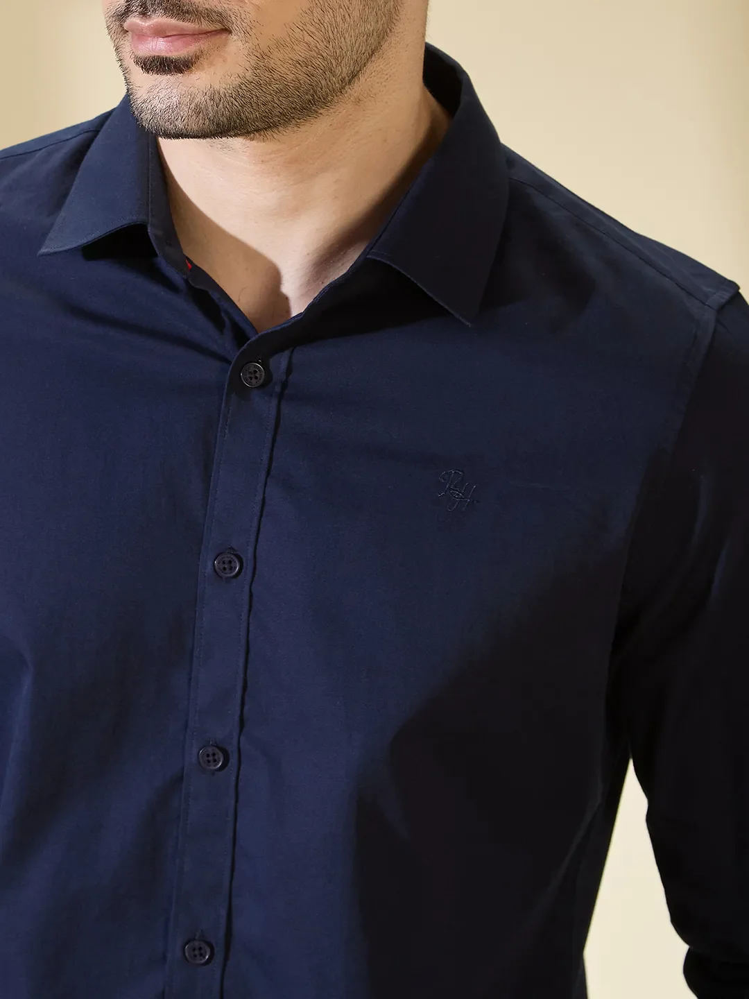 Blue Slim Straight Fit Regular Collar Long Sleeves Men's Shirt by Being Human Clothing - Image 5