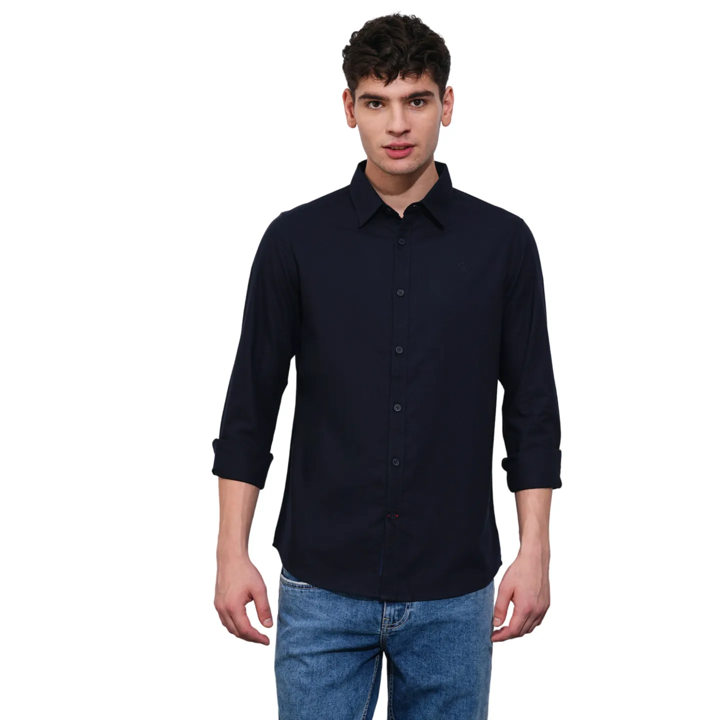Blue Slim Straight Fit Regular Collar Long Sleeves Men's Shirt by Being Human Clothing