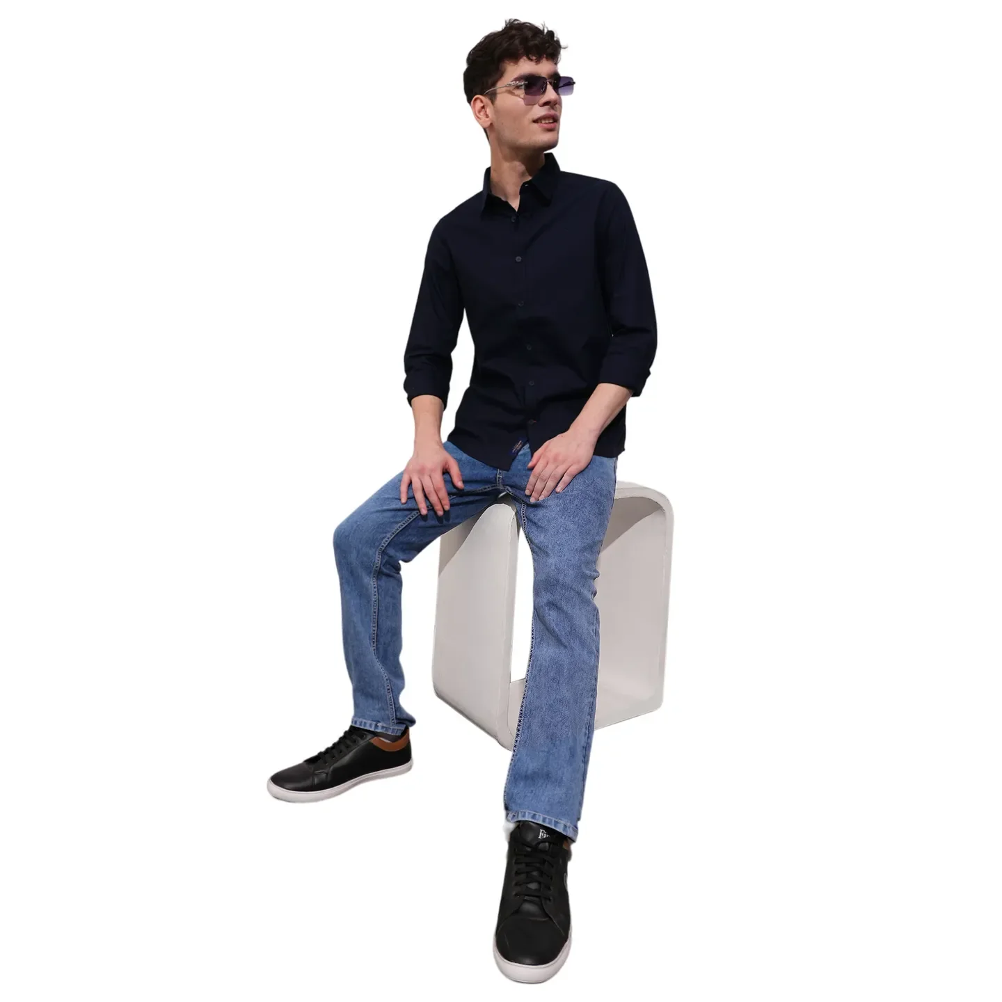 Blue Slim Straight Fit Regular Collar Long Sleeves Men's Shirt by Being Human Clothing - Image 4