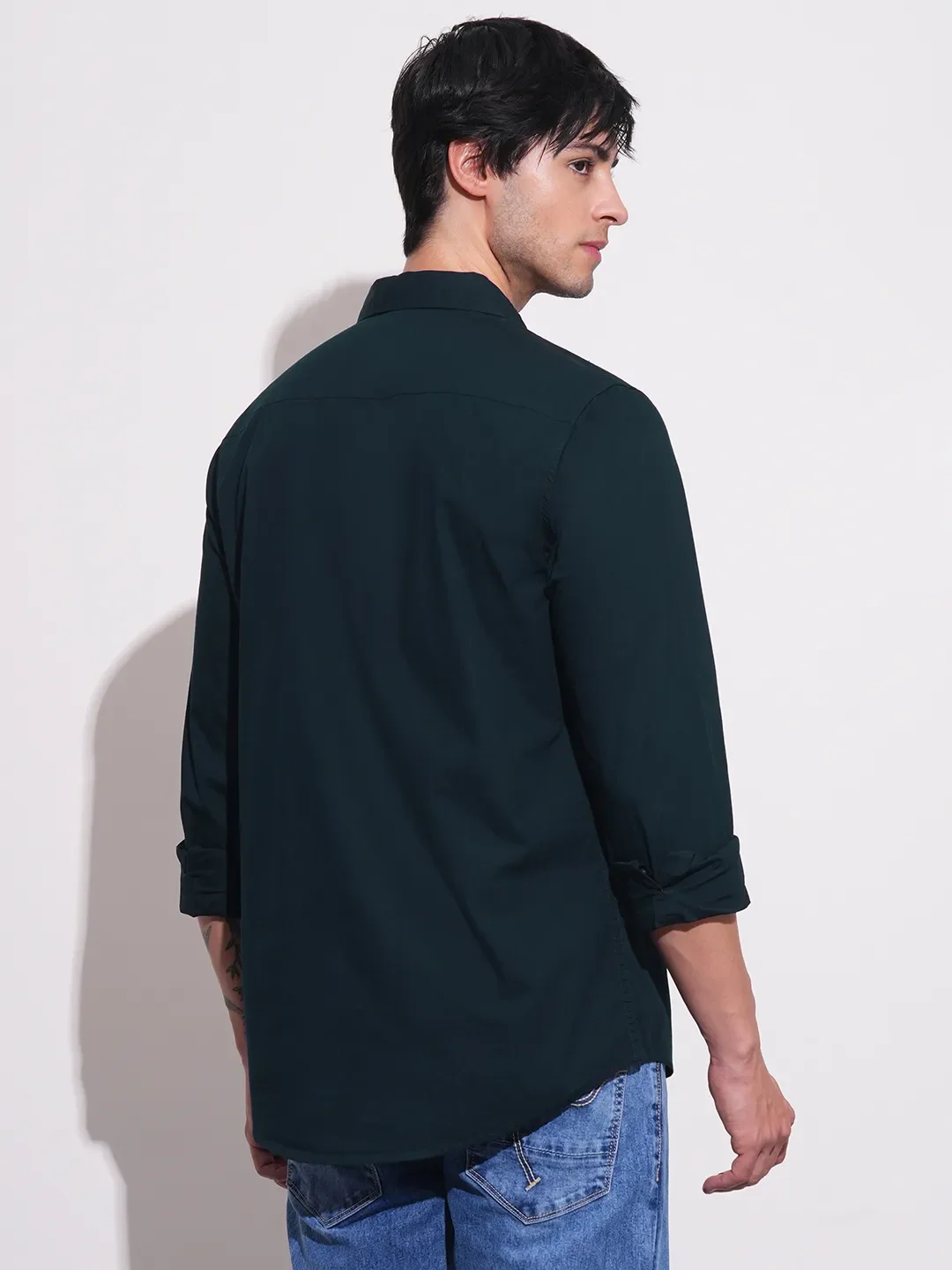 Blue Slim Straight Fit Regular Collar Long Sleeves Men's Shirt by Being Human Clothing - Image 3