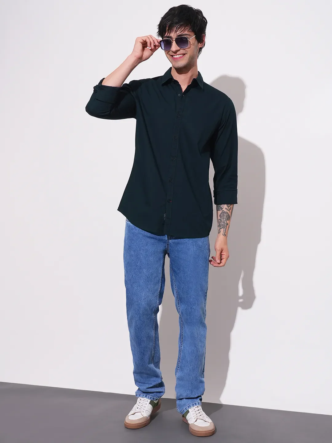 Blue Slim Straight Fit Regular Collar Long Sleeves Men's Shirt by Being Human Clothing - Image 4