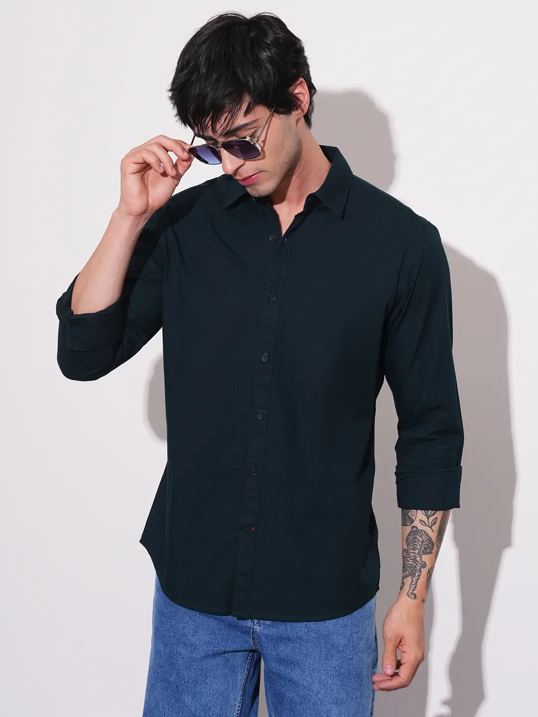 Blue Slim Straight Fit Regular Collar Long Sleeves Men's Shirt by Being Human Clothing - Image 6