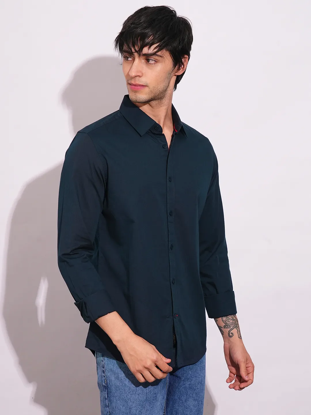 Blue Slim Straight Fit Regular Collar Long Sleeves Men's Shirt by Being Human Clothing - Image 2