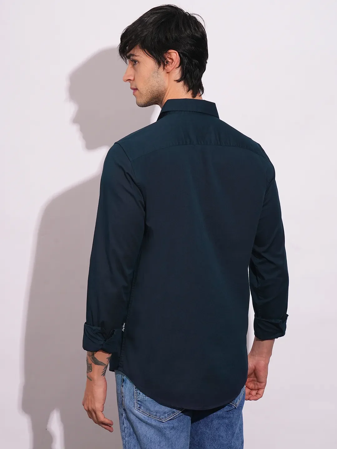 Blue Slim Straight Fit Regular Collar Long Sleeves Men's Shirt by Being Human Clothing - Image 3