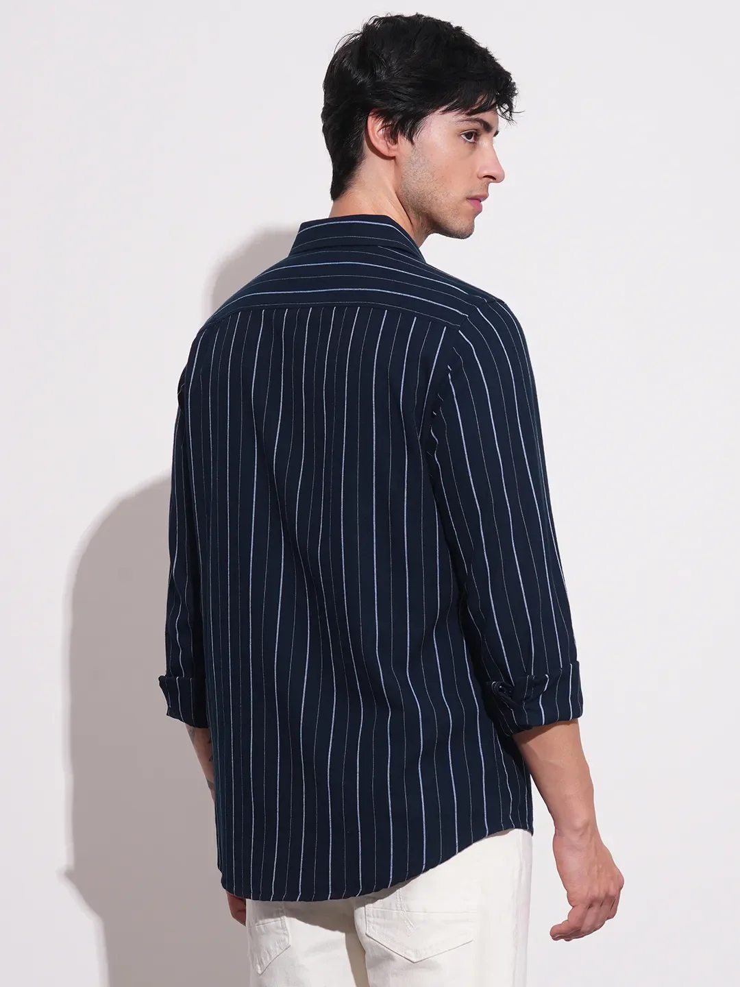 Blue Slim Straight Fit Regular Collar Long Sleeves Men's Shirt by Being Human Clothing - Image 3