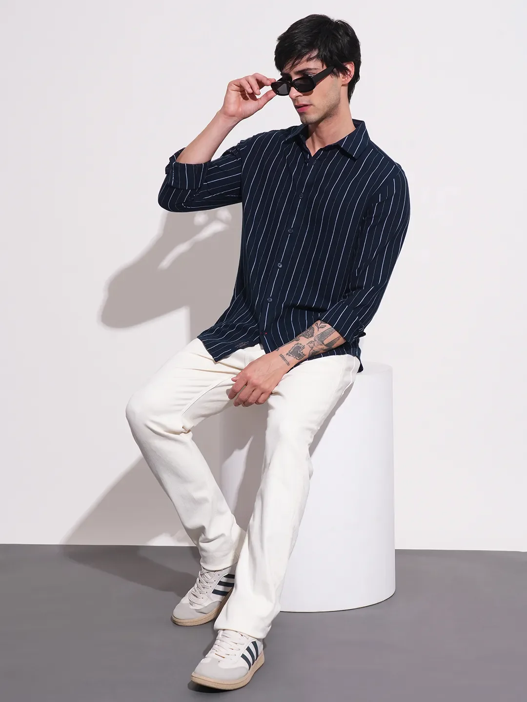 Blue Slim Straight Fit Regular Collar Long Sleeves Men's Shirt by Being Human Clothing - Image 4