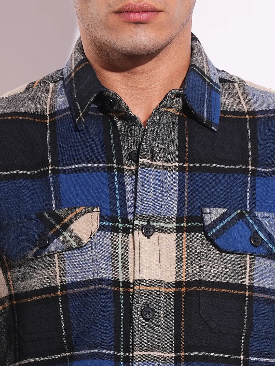 Blue Moderno Fit Regular Collar Long Sleeves Men's Shirt by Being Human Clothing - Image 5