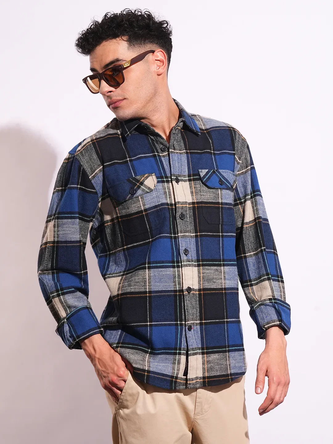 Blue Moderno Fit Regular Collar Long Sleeves Men's Shirt by Being Human Clothing - Image 6