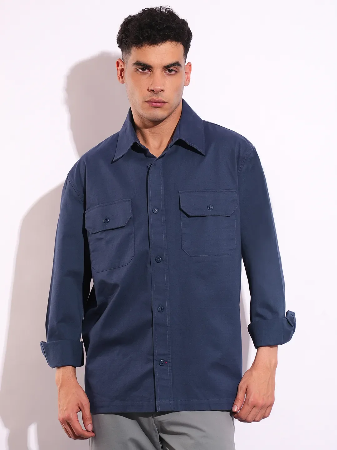 Blue Moderno Fit Regular Collar Long Sleeves Men's Shirt by Being Human Clothing