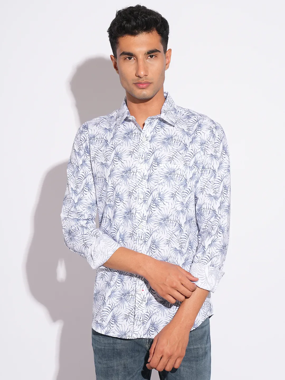 Blue Moderno Fit Regular Collar Long Sleeves Men's Shirt by Being Human Clothing