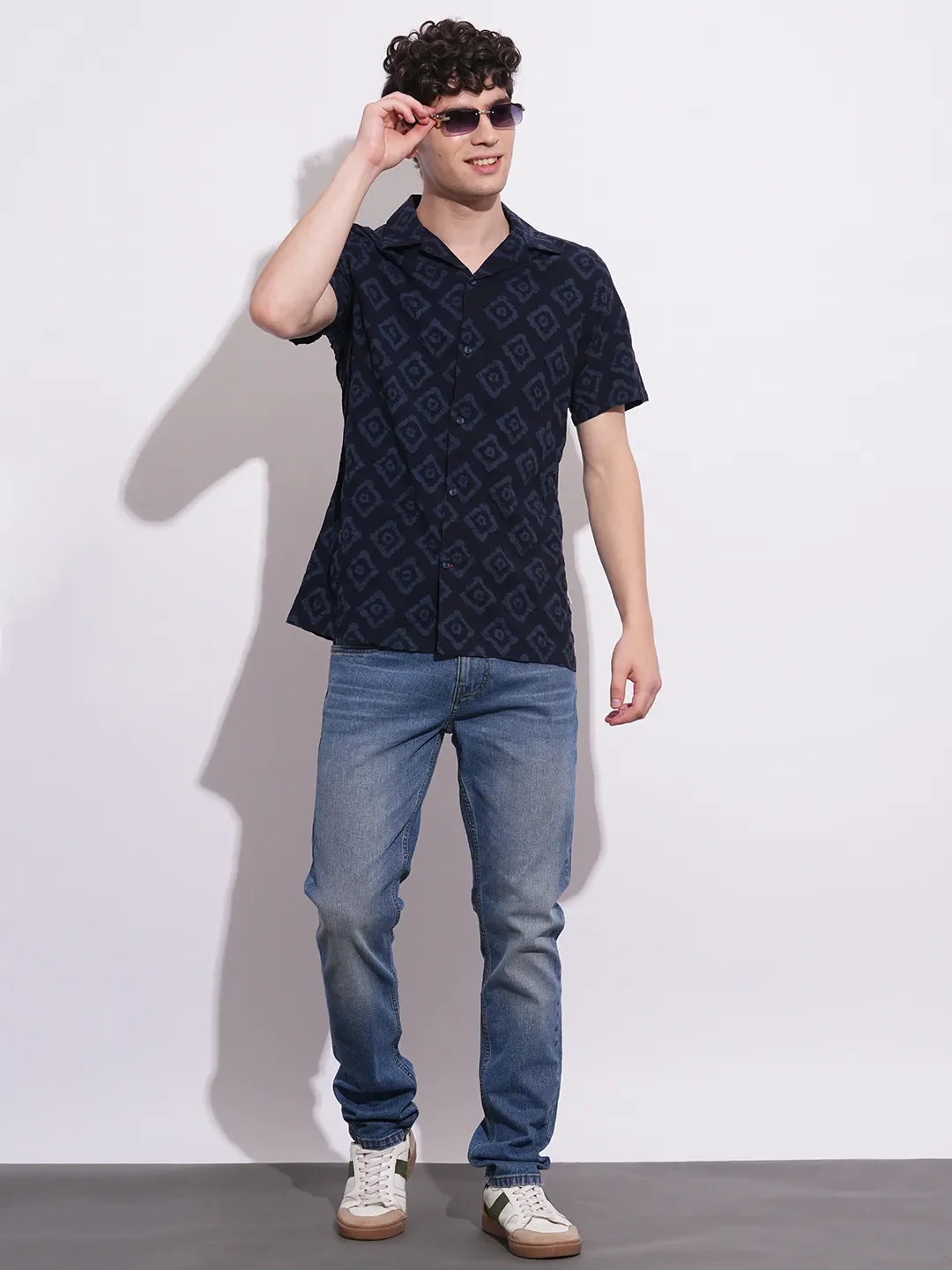 Blue Moderno Fit Regular Collar Short Sleeves Men's Shirt by Being Human Clothing - Image 4