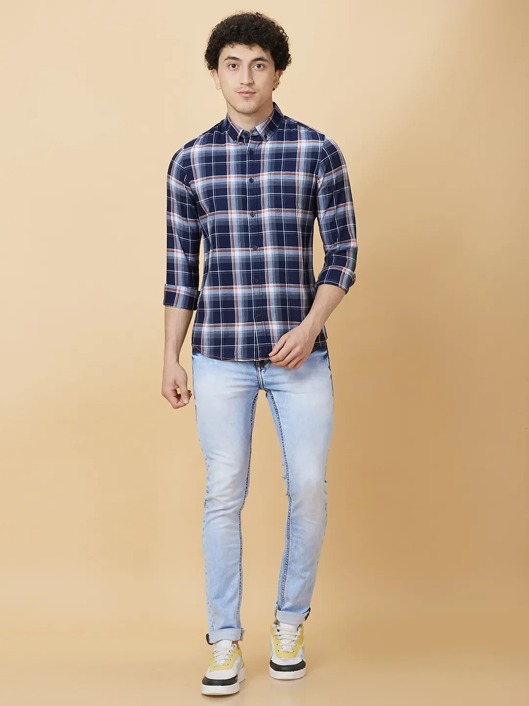 Blue Slim Fit Regular Collar Men's Shirt by Being Human Clothing - Image 2