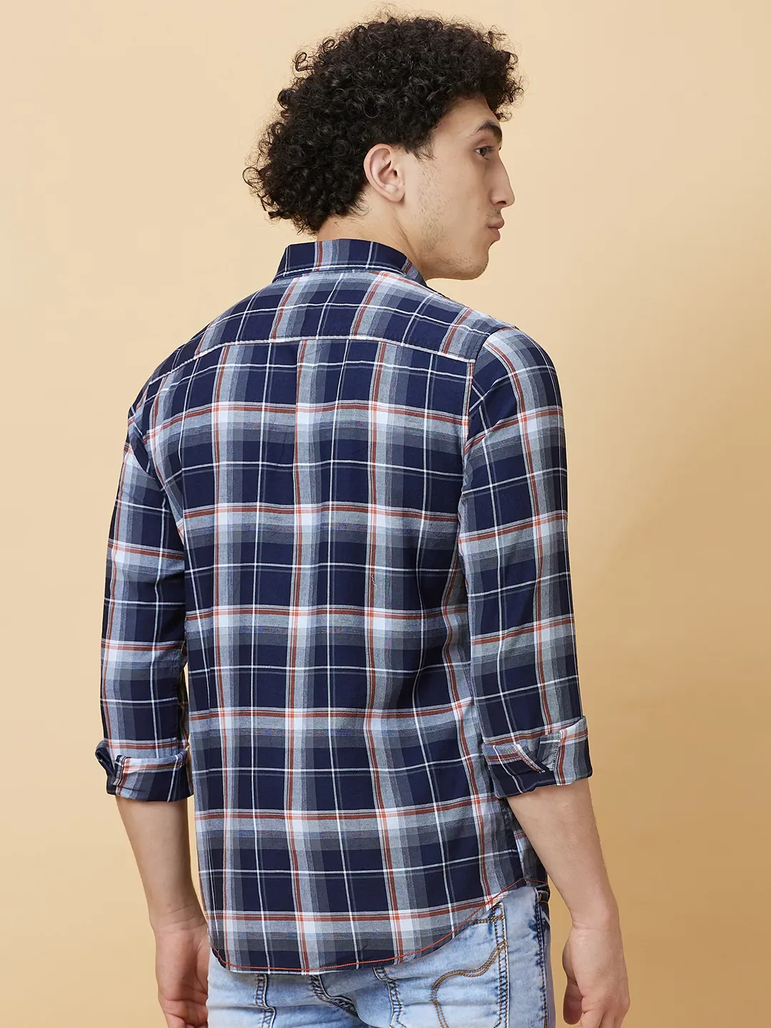 Blue Slim Fit Regular Collar Men's Shirt by Being Human Clothing - Image 3