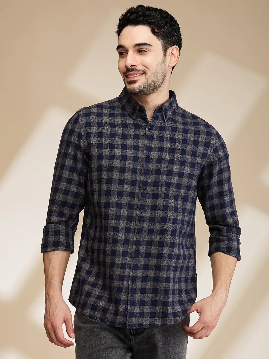 Navy Slim Fit Regular Collar Men's Shirt by Being Human Clothing
