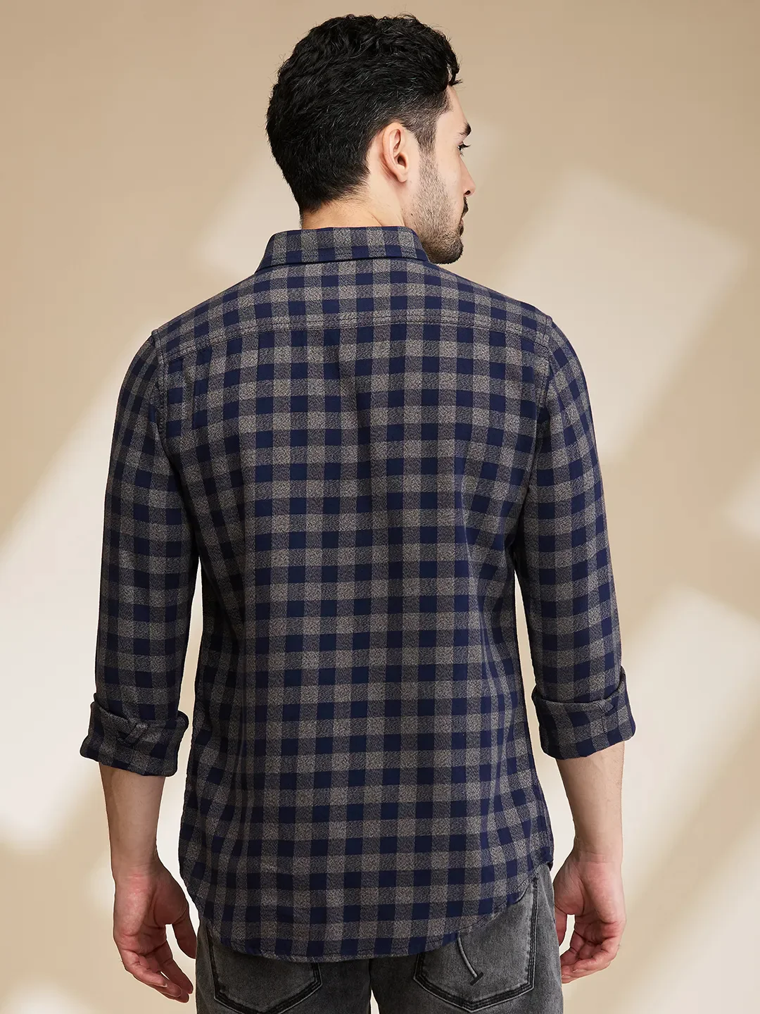 Navy Slim Fit Regular Collar Men's Shirt by Being Human Clothing - Image 3