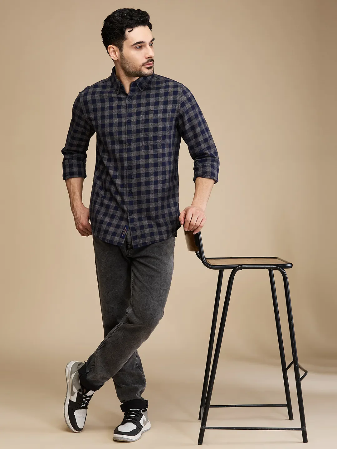 Navy Slim Fit Regular Collar Men's Shirt by Being Human Clothing - Image 6
