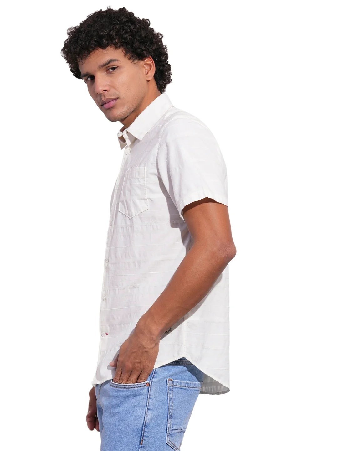 Off White Regular Fit Regular Collar Men's Shirt by Being Human Clothing - Image 2