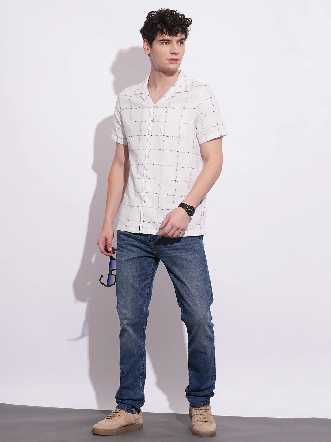 Off White Regular Fit Regular Collar Men's Shirt by Being Human Clothing - Image 5