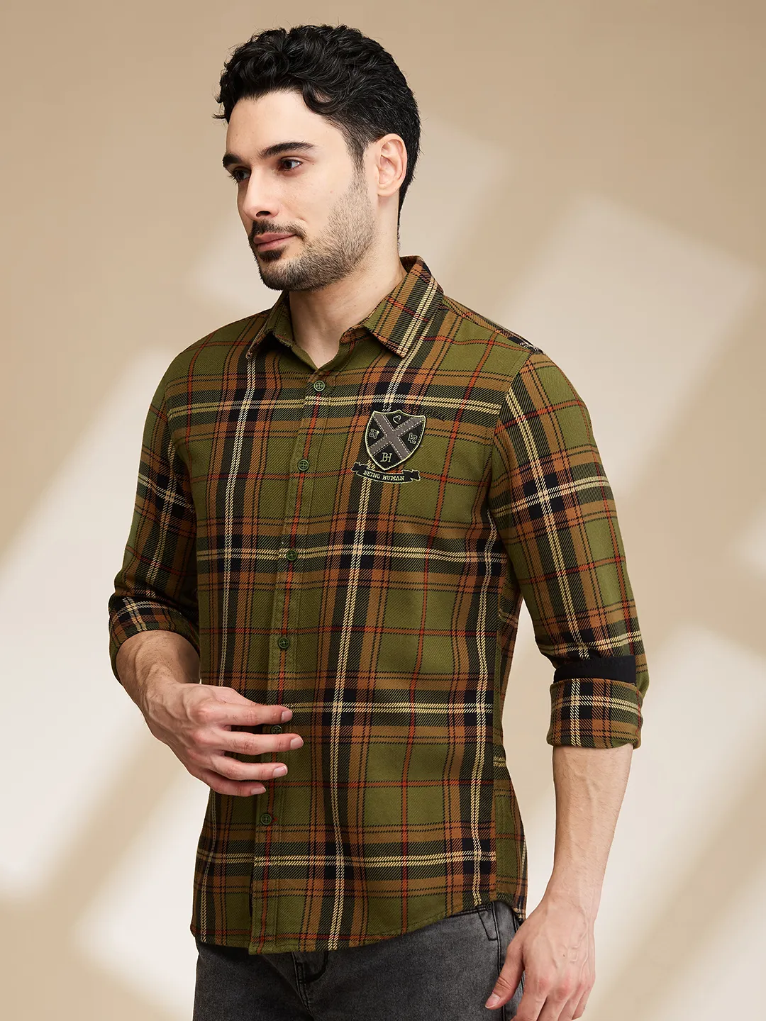 Olive Regular Fit Regular Collar Men's Shirt by Being Human Clothing - Image 5