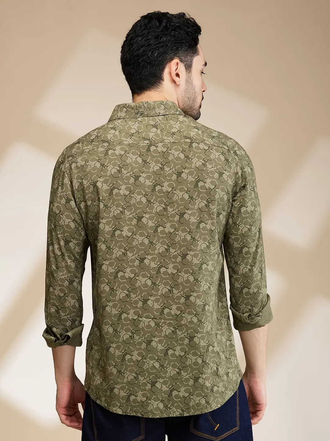 Olive Slim Fit Regular Collar Men's Shirt by Being Human Clothing - Image 3