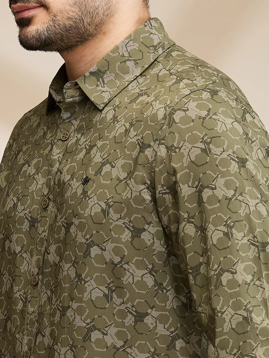 Olive Slim Fit Regular Collar Men's Shirt by Being Human Clothing - Image 5