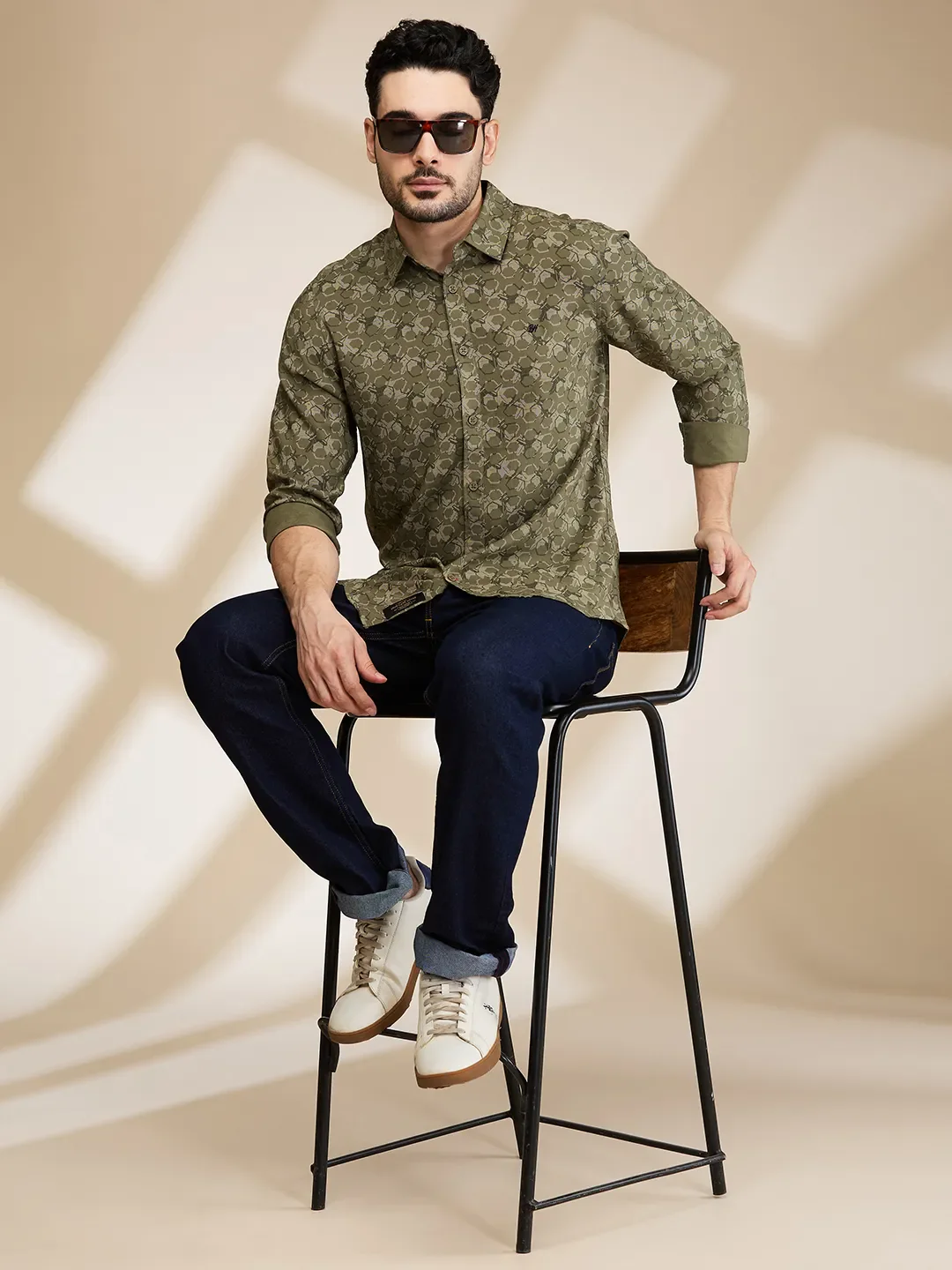 Olive Slim Fit Regular Collar Men's Shirt by Being Human Clothing - Image 6