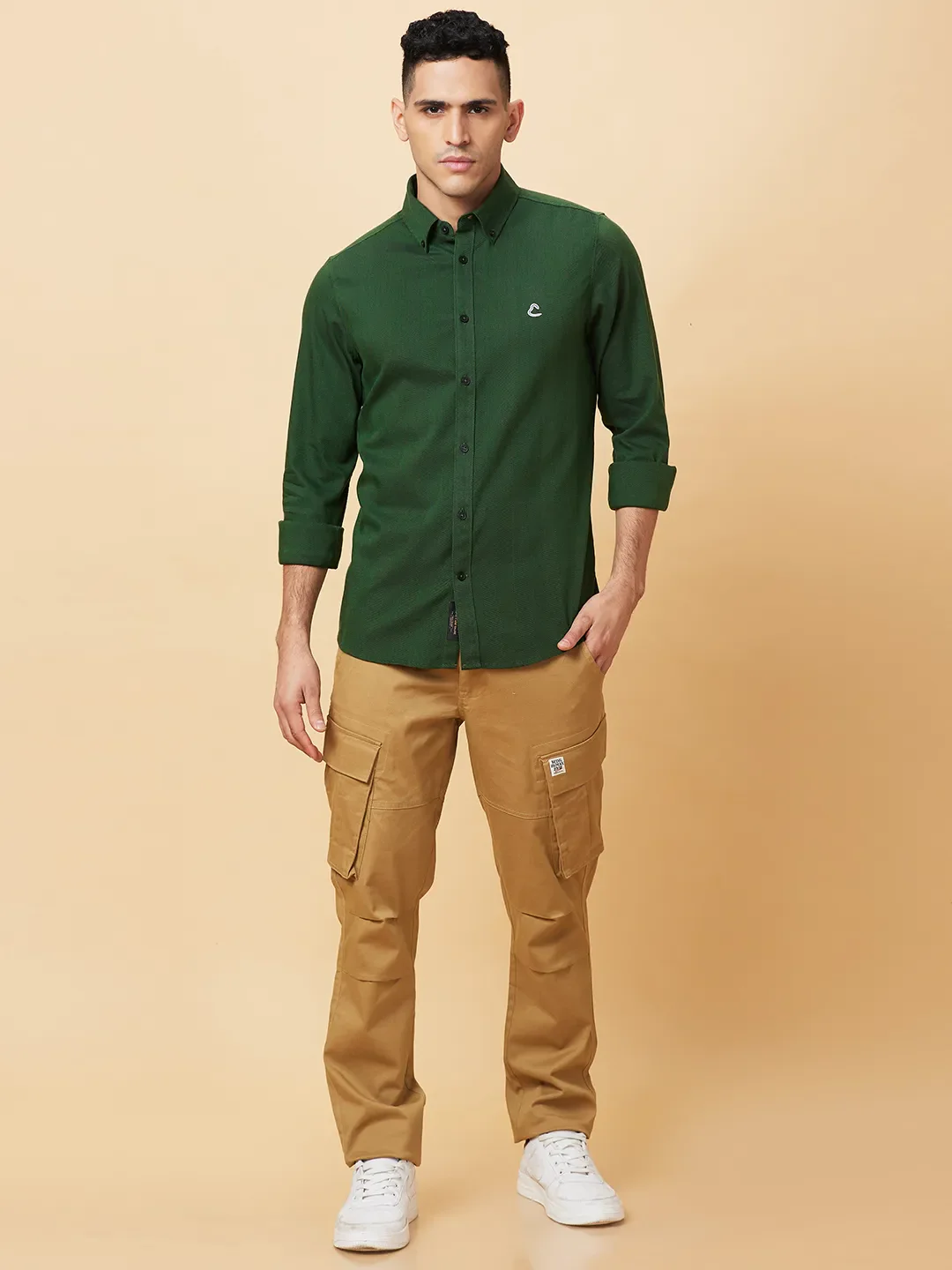 Olive Slim Fit Regular Collar Men's Shirt by Being Human Clothing - Image 2