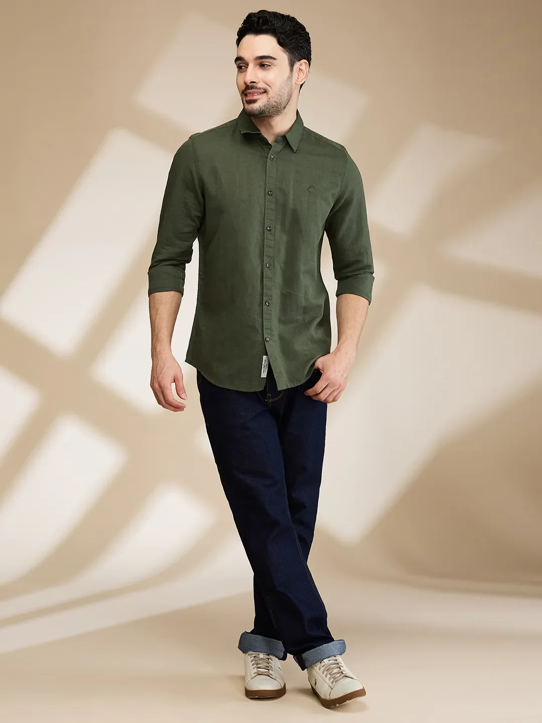 Olive Slim Fit Regular Collar Men's Shirt by Being Human Clothing - Image 2