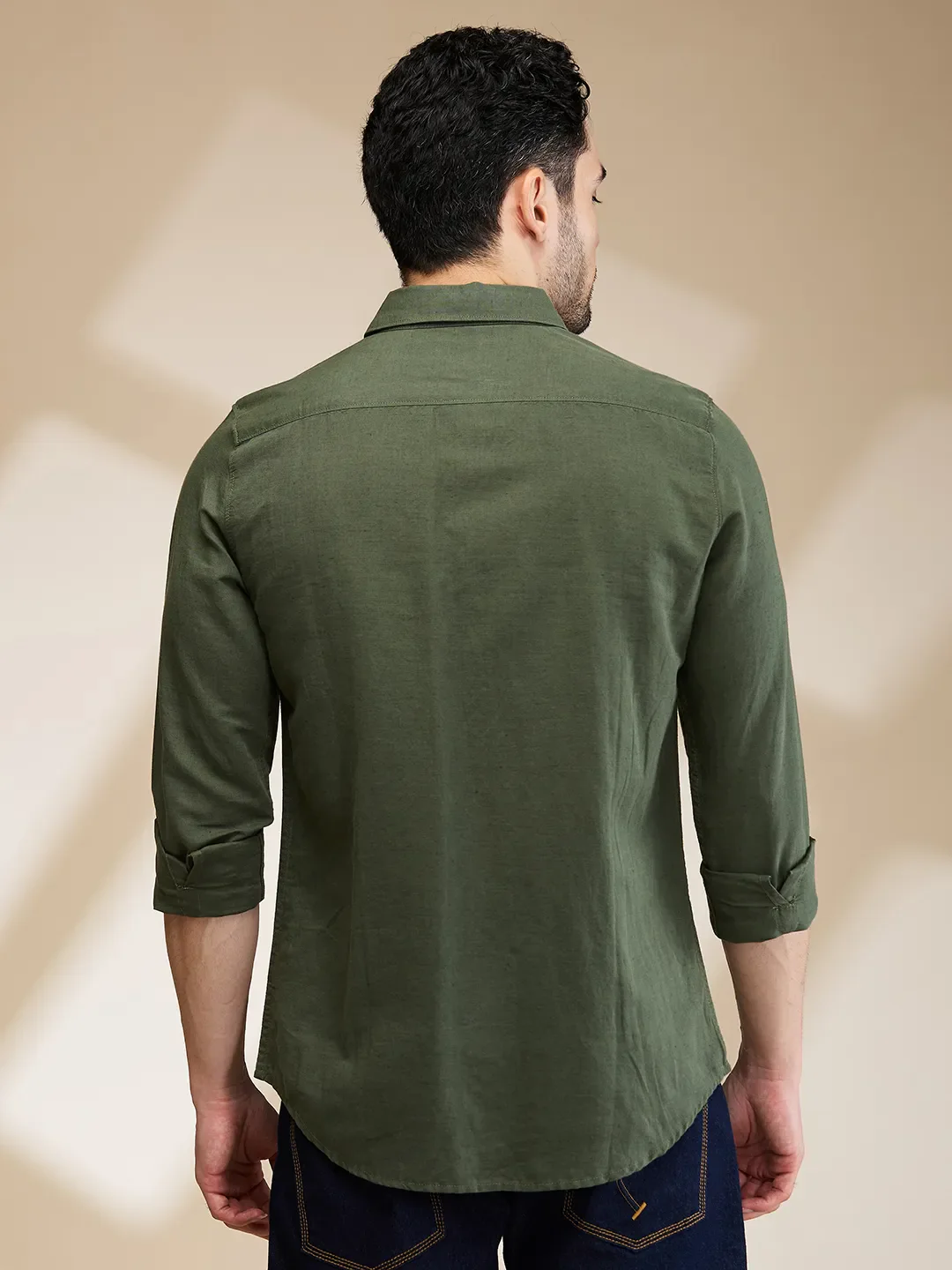 Olive Slim Fit Regular Collar Men's Shirt by Being Human Clothing - Image 3