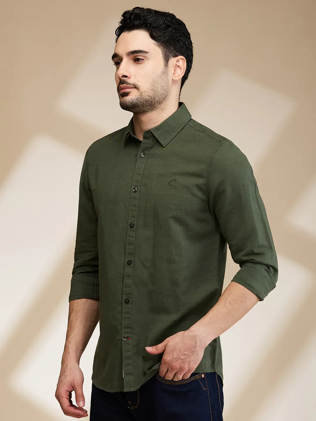 Olive Slim Fit Regular Collar Men's Shirt by Being Human Clothing - Image 4
