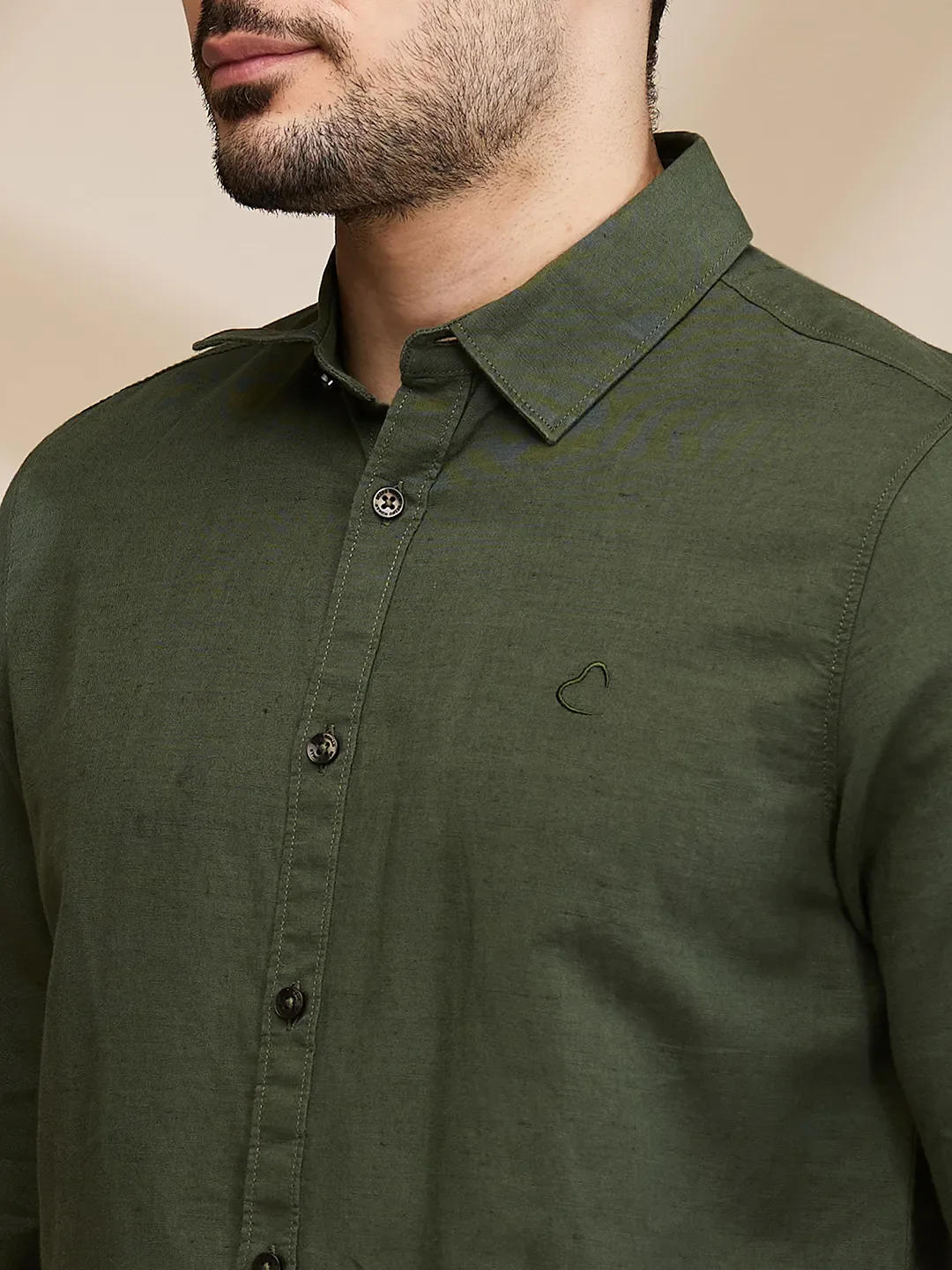 Olive Slim Fit Regular Collar Men's Shirt by Being Human Clothing - Image 5