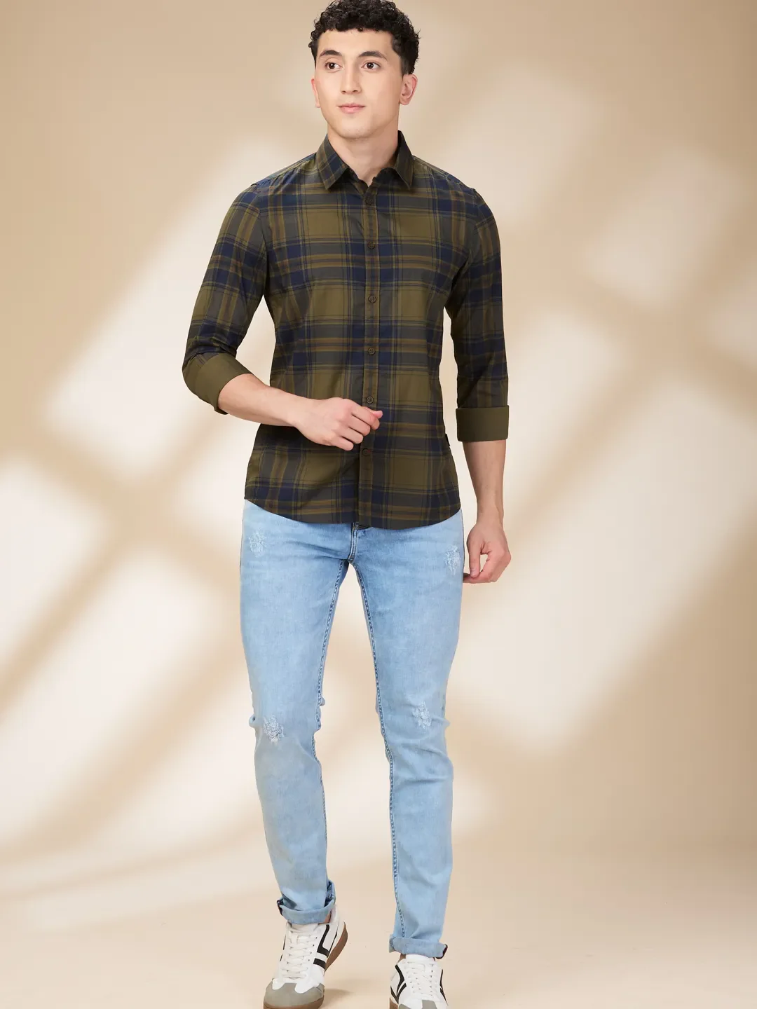 Olive Slim Fit Regular Collar Men's Shirt by Being Human Clothing - Image 2