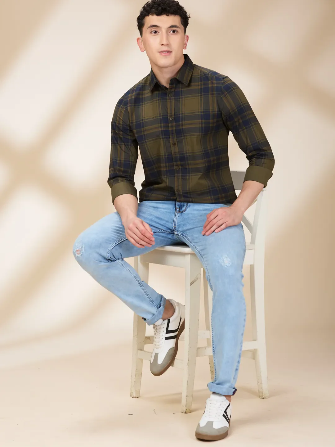 Olive Slim Fit Regular Collar Men's Shirt by Being Human Clothing - Image 6