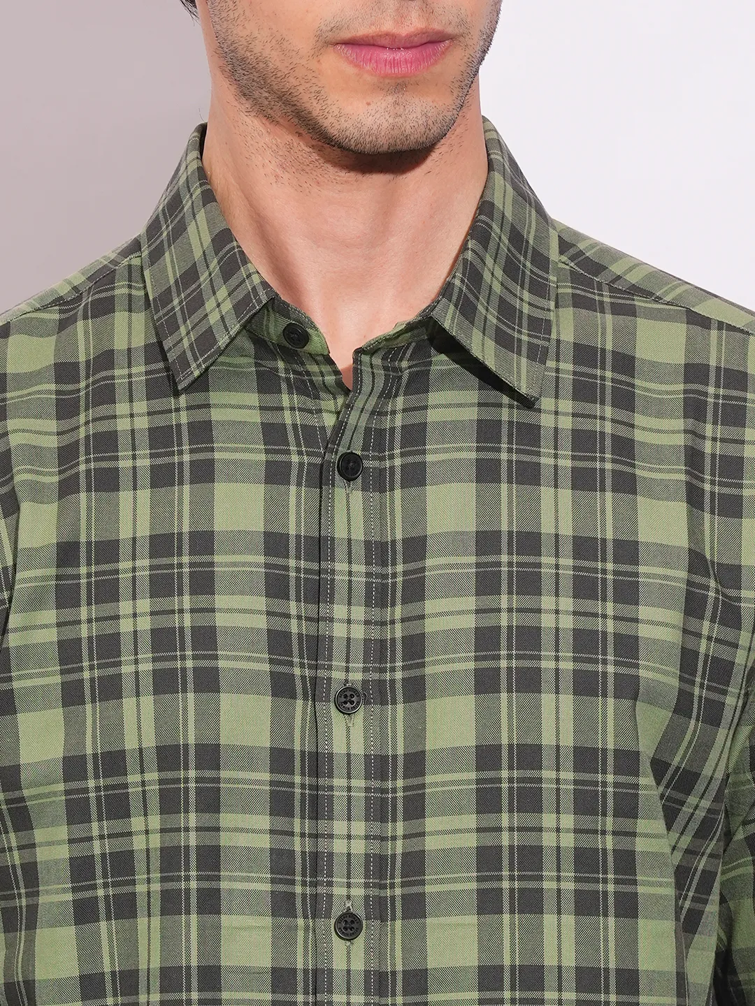 Olive Slim Straight Fit Regular Collar Long Sleeves Men's Shirt by Being Human Clothing - Image 5