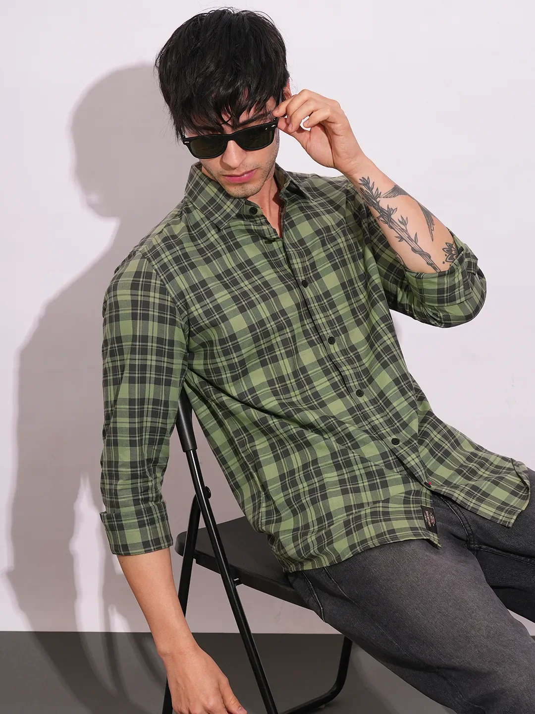 Olive Slim Straight Fit Regular Collar Long Sleeves Men's Shirt by Being Human Clothing - Image 6