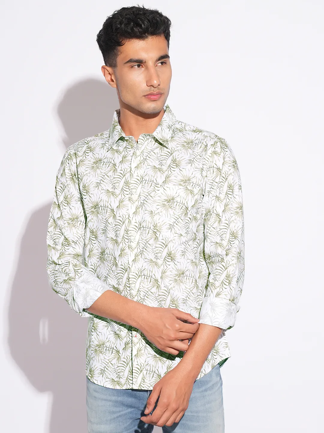 Olive Moderno Fit Regular Collar Long Sleeves Men's Shirt by Being Human Clothing