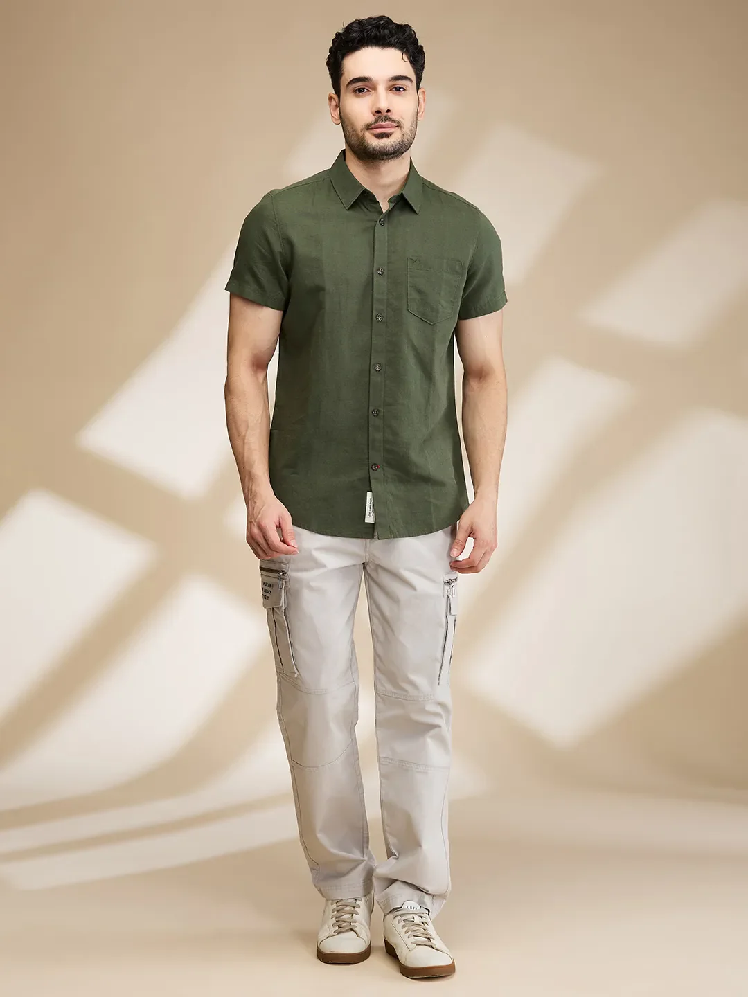 Olive Slim Fit Regular Collar Men's Shirt by Being Human Clothing - Image 2