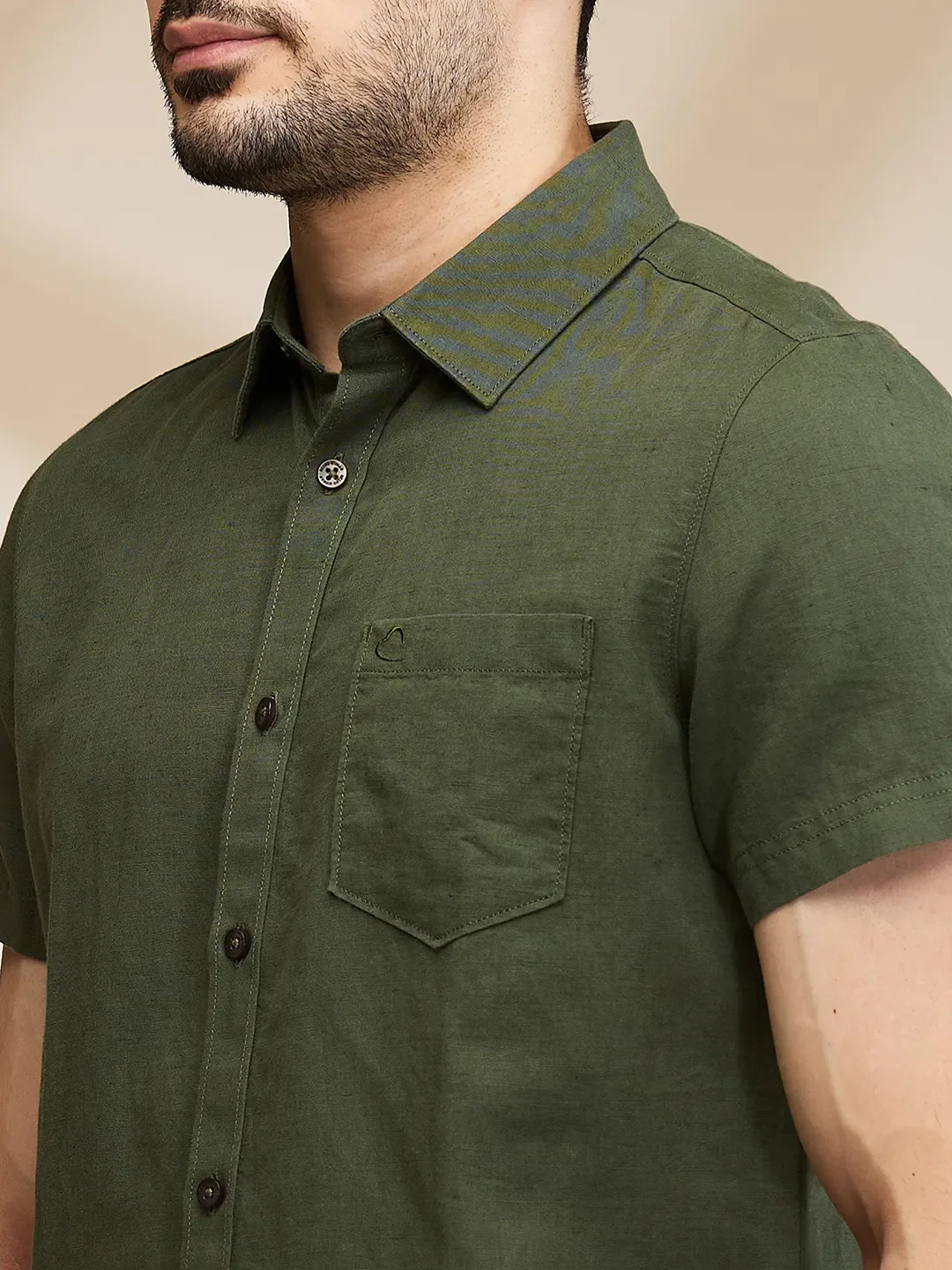 Olive Slim Fit Regular Collar Men's Shirt by Being Human Clothing - Image 5