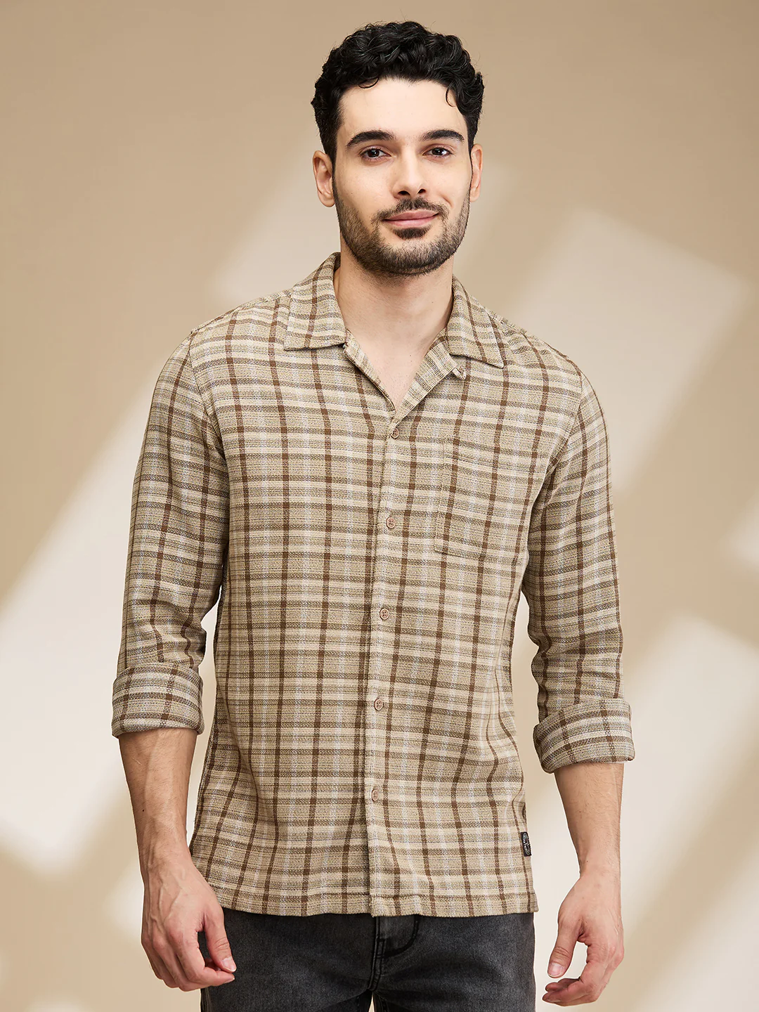 Grey Slim Straight Fit Regular Collar Long Sleeves Men's Shirt by Being Human Clothing