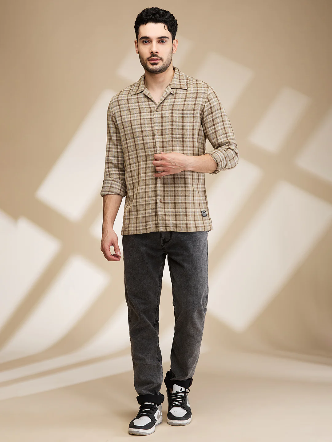 Grey Slim Straight Fit Regular Collar Long Sleeves Men's Shirt by Being Human Clothing - Image 2