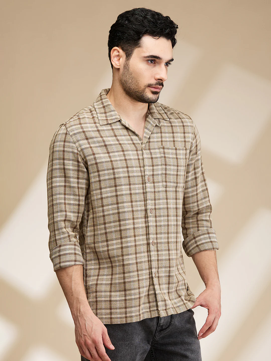 Grey Slim Straight Fit Regular Collar Long Sleeves Men's Shirt by Being Human Clothing - Image 4